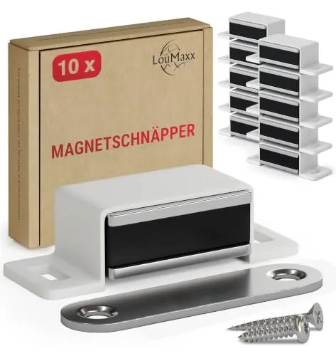 LouMaxx Magnetschnäpper stark – 10er Set weiß – Türmagnet für Möbel mit 4 kg Haltekraft - Praktisches 10er Set Magnetschnäpper für Möbel, ideal zum sicheren Schließen von Schrank- und Möbeltüren. Einfache Montage und hohe Haltekraft von 4 kg garantieren zuverlässigen Halt.