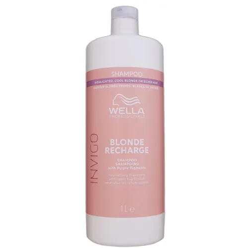 Wella Professionals Invigo Blonde Recharge Cool Blonde Shampoo 1000 ml - Shampoo für blondes Haar, mit violetten Farbpigmenten zur Bekämpfung von Gelbstich. Sorgt für strahlende Farbbrillanz und geschmeidiges Haar.