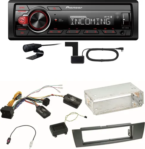Pioneer MVH-330DAB Bluetooth Digitalradio Einbauset für BMW E90 E91 E92 E93 - Autoradio mit DAB+ und Bluetooth, inklusive kompletten Einbausatz für BMW 3er. Genießen Sie kristallklaren Sound und bleiben Sie sicher durch die Freisprechfunktion.