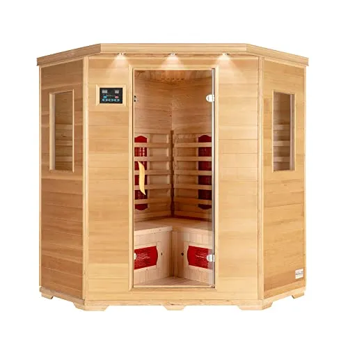 HOME DELUXE Infrarotkabine REDSUN - XXL - Infrarotkabine aus Hemlock-Tannenholz für 2-4 Personen, inklusive Farblichttherapie und Bluetooth, einfache Montage für entspannende Wellnessmomente zu Hause.