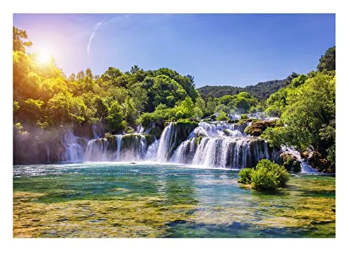 Fototapete Wasserfall 3D Effekt - Natur für jeden Raum - Tapeten mit einzigartigem 3D Wasserfall-Motiv, einfache Montage ohne Einweichzeit und umweltfreundlich, ideal für Wohnzimmer, Schlafzimmer oder Flur.
