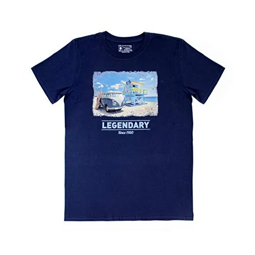 Volkswagen T-Shirt Unisex-Kurzarm mit T1 Bulli Bus Motiv - BRISA VW Collection - Fun-T-Shirts: Hochwertiges T-Shirt in Dunkelblau mit legendärem VW T1 Bulli Motiv. Aus 100% Baumwolle, ideal für ein lässiges Outfit und die Freiheit der 60er-Jahre.