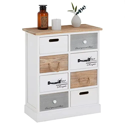 CARO-Möbel Kommode SALVA - Schubladenkommode im Shabby Chic Design mit 8 praktischen Schubladen, ideal für Flur oder Wohnzimmer und bietet viel Stauraum bei kompakten Maßen.