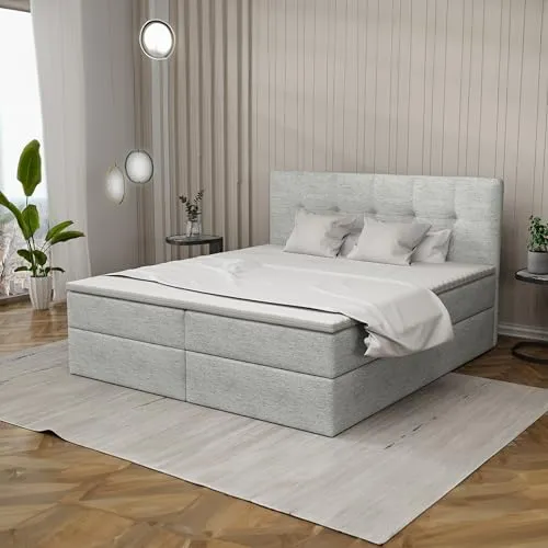 Imebel Boxspringbett HOLLY 160x200 mit Bettkasten - Elegantes Schlafzimmerbett mit zwei geräumigen Schubladen und hochwertigem Stoff für optimalen Schlafkomfort und stilvolle Einrichtung.