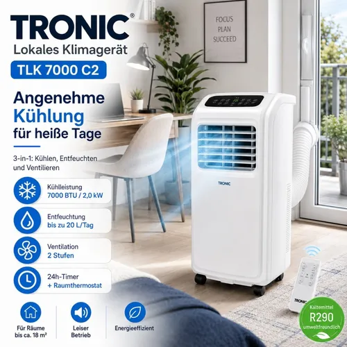 Tronic TLK 7000 Mobile Klimaanlage Klimagerät Aircooler 7000 BTU 2.0 KW 45m³ NEU