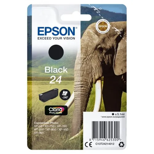 Original Epson C13T 24214012 - 24 Tintenpatrone schwarz, 360 Seiten Reichweite für brillante Ausdrucke und scharfe Texte