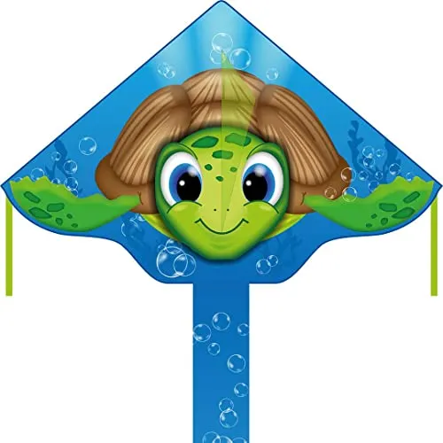 Ecoline Simple Flyer 120 Kinderdrachen Flugdrachen Einleiner Drachen zum steigen Lassen wenig Wind ab 5 Jahre 75x120cm+1.5m Drachenschwanz 17kp Polyesterschnur 25m auf Griff 2-5 Bft (Sea Turtle)