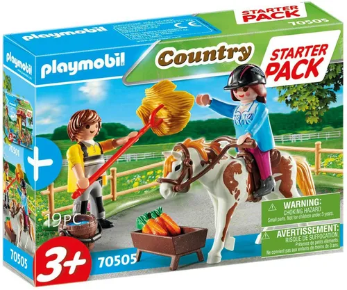 PLAYMOBIL Starter Pack Reiterhof Ergänzungsset 70505 - Spielset mit 2 Figuren und Pferd, ideal für kreative Rollenspiele und detailgetreuen Spielspaß für Kinder ab 3 Jahren