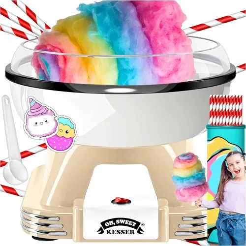 KESSER® Zuckerwattemaschine Set - Retro Cotton Candy Maschine mit Zubehör - Zuckerwattemaschinen für zuhause, inklusive 30 Zuckerwatte-Sticks und Messlöffel. Einfach zu reinigen und ideal für Partys und Feste!