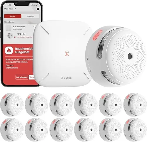 X-Sense Smart Rauchmelder XS01-M mit SBS50 Basisstation - Innovativer WLAN-Rauchmelder mit 100-dB-Alarm, vernetzbar über die X-Sense Home Security App, ideal für umfassende Sicherheitsüberwachung in Ihrem Zuhause.