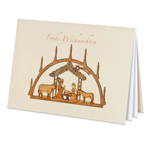 Weihnachtskarte mit Holzintarsien 'Frohe Weihnachten' | Box | Deutsch (2023)