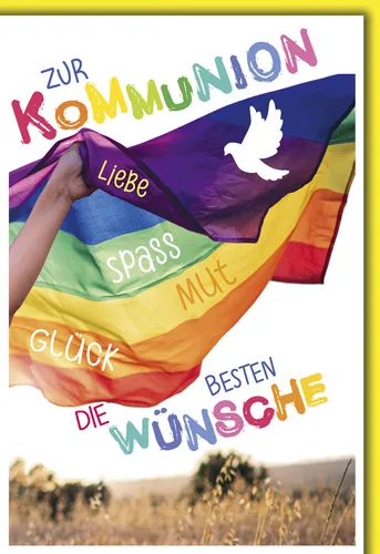 Kommunion - Karte mit Umschlag - bunte Fahne