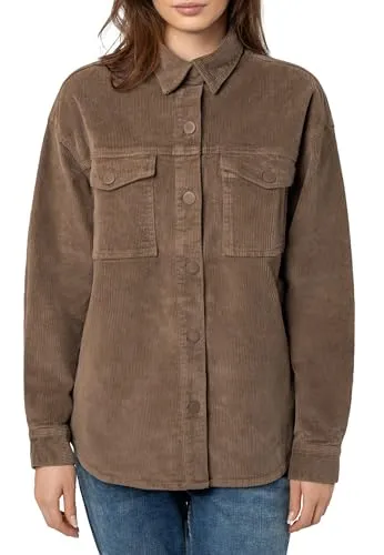 Eight 2 Nine Damen Cord Hemdjacke – Lässige Cordjacke mit Knopfleiste Brown XS