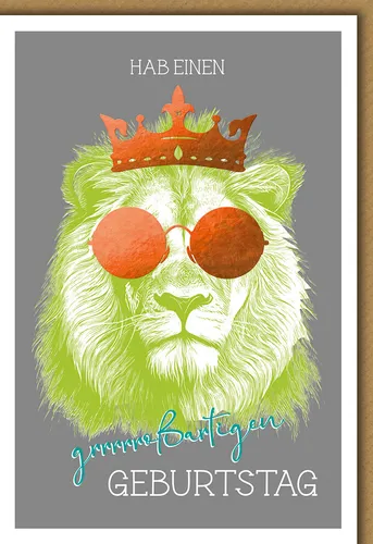 Geburtstag - Karte mit Umschlag - Löwe mit Krone
