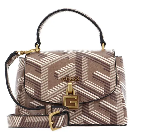 Guess Umhängetasche Montreal in Braun - Stylische Umhängetasche aus hochwertigem Polyurethan mit geometrischem Muster. Abnehmbarer, verstellbarer Schulterriemen für optimalen Tragekomfort.