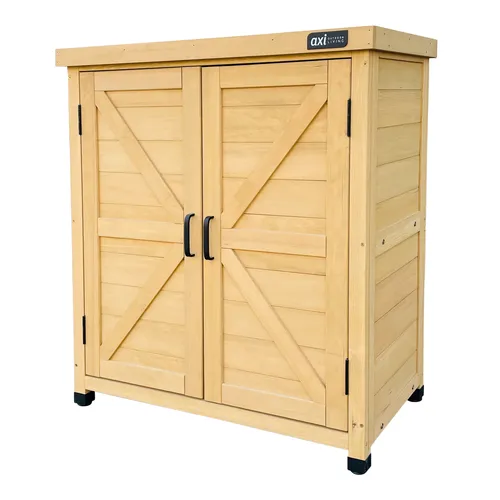 AXI Felix Gartenschrank aus Holz in Braun - Praktischer Geräteschrank für den Garten - Gartenhausschränke, wetterfester Schutz für deine Gartenutensilien mit innovativem magnetischen Verschlusssystem und höhenverstellbaren Beinen für stabile Aufstellung.