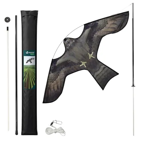 VOUNOT® Vogelschreck Drachen – Realistischer Vogelabwehr Falke mit Teleskopstange - Effektiver Vogelschreck in Falkenform zur tierfreundlichen Abschreckung von Vögeln. Der bis zu 4 m hohe Teleskopmast sorgt für optimale Sichtbarkeit und Schutz Ihrer Ernte im Garten oder auf dem Feld.