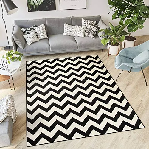 Tapiso Teppich Schwarz-Weiß 80x150 cm - Moderner, pflegeleichter Teppich aus der Sky Kollektion, ideal für Wohnzimmer und Schlafzimmer. Verleiht jedem Raum eine harmonische Atmosphäre und ist gegen Verformungen widerstandsfähig.