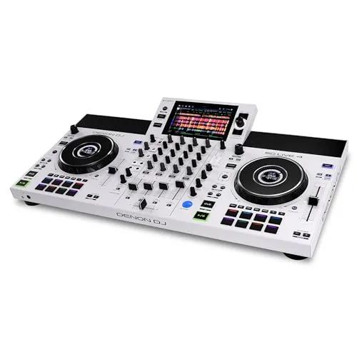 Denon DJ SC LIVE 4 WHITE - Standalone DJ-Controller mit 4-Decks - DJ Controller mit integriertem WLAN-Streaming und Lautsprechern, ideal für kreative DJs, die ohne Laptop arbeiten wollen.