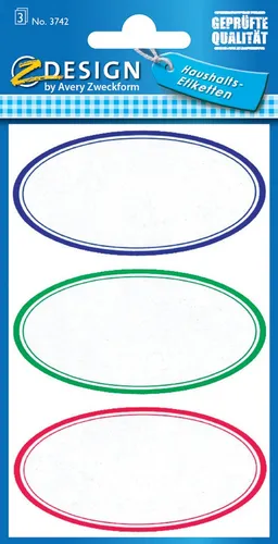 AVERY Zweckform Z Design Haushaltsetiketten "oval" bunt 3 Blatt à 3 Etiketten