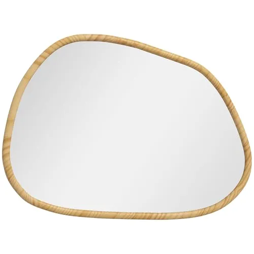 HOMCOM Asymmetrisch Wandspiegel 80 x 60 cm - Dekorativer Wandspiegel mit unregelmäßigem Kiefernholzrahmen, der Ihren Raum stilvoll erhellt und optisch erweitert. Ideal für Bad, Wohnzimmer, Flur oder Schlafzimmer.