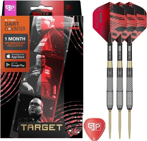 Target Darts Stephen Bunting G5 Void Darts Set, 18G | 95% Wolfram, Schwarz & Gold - Präzisions-Dart-Set für optimale Kontrolle und Haltbarkeit. Mit Swiss Point System für schnellen Spitzenwechsel und Pro Grip EVO-Schäften für verbesserte Flexibilität. Ideal für leidenschaftliche Spieler.