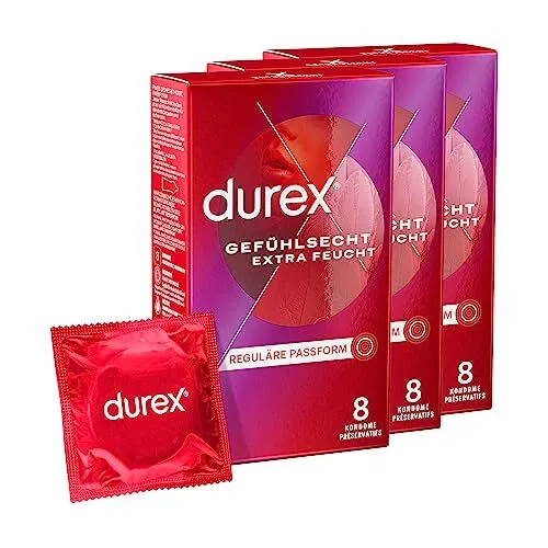 Durex Gefühlsecht Extra Feucht Kondome Easy On viel Gleitgel 3 x 8 Stück