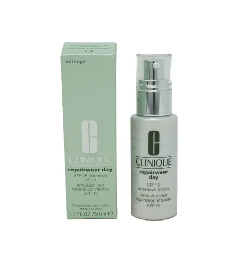 Clinique Repairwear Day SPF15 Tageslotion 50 ml - Tagespflege mit SPF15, spendet intensive Feuchtigkeit und schützt die Haut vor UV-Strahlen für einen strahlenden Teint.
