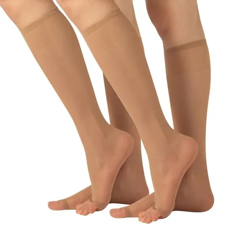 CALZITALY 2 Paar Zehenfreie Kniestrümpfe | Elegante Damenstrümpfe für Peep Toe - Zwei Paar zehenfreie Kniestrümpfe in 10 DEN, ideal für warme Tage. Hergestellt aus speziellem Garn für ein frisches Gefühl. Perfekt für Sandalen, bieten sie einen eleganten Look und hohen Tragekomfort.