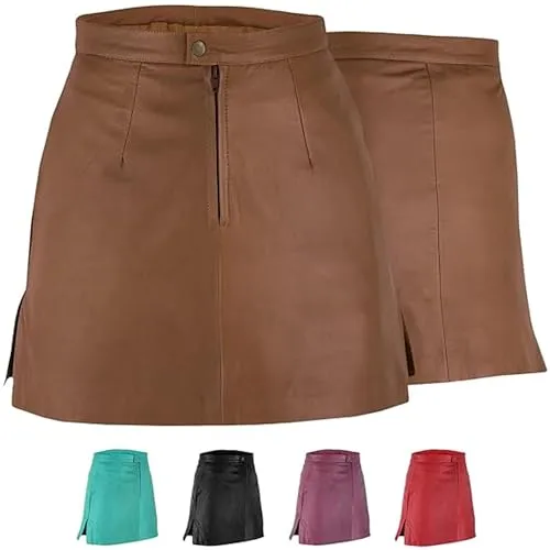 Trendiger Mini Lederrock aus Lammnappa Business Rock Echtleder 48, Karamell