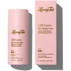 Loving Tan 2 HR Express Selbstbräunermilch Dark 100 ml - Loving Tan 2 HR Express, 100 ml, für eine gleichmäßige, natürliche Bräune ohne Sonnenexposition. Ideal für eine schnelle Anwendung, die der Haut Feuchtigkeit spendet und ein seidig weiches Gefühl hinterlässt.