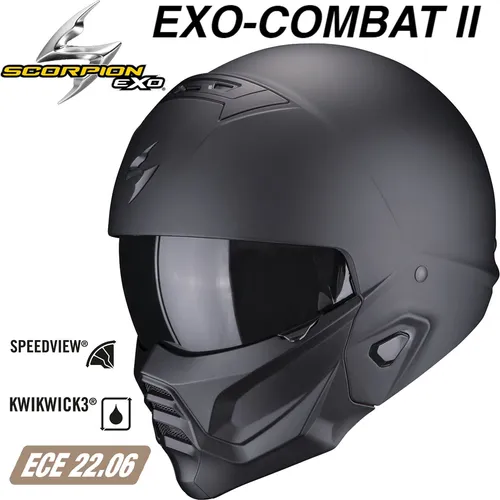 Scorpion Jethelm EXO-COMBAT 2 II SOLID matt schwarz - Motorradhelm in Größe S 55/56, mit matt schwarzem Finish und dunklem Visier für optimalen Schutz und Stil. Ideal für unisex Erwachsene.