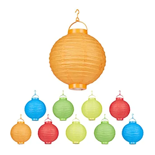 Relaxdays LED Lampions bunt, 10 Stück, batteriebetrieben - Stimmungsvolles Lampion Set für Garten, Balkon oder Innenräume. Bunte Papierlaternen im 10er Pack, ideal für Partys und Feierlichkeiten. Energieeffiziente LED-Beleuchtung, die leicht aufzuhängen ist und für eine festliche Atmosphäre sorgt.