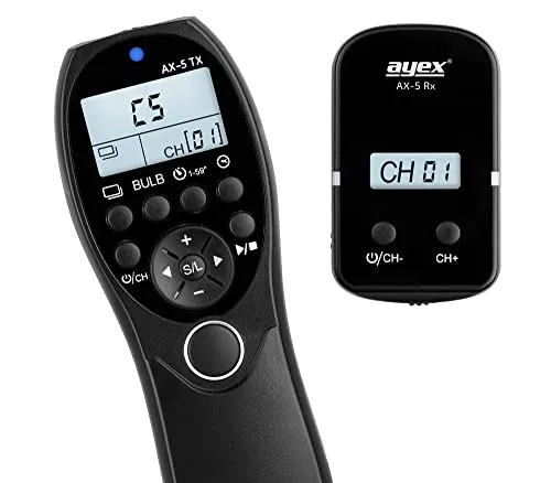ayex Funk Timer-Fernauslöser AX-5 Kompatibel mit Canon N3 EOS R5 1D X Mark II 5D Mark IV 5DS 6D 7D Mark II Low/High Speed Serienbilder Bulb zeitgesteuertes Auslösen