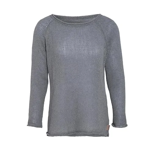 KNIT FACTORY - Jasmin Damen Strickpullover - Herbst und Winter Pulli - Pullover mit Rundhalsausschnit und Lange Ärmeln - Oberteile aus 80% Recycelte Baumwolle - Grau - 40/42