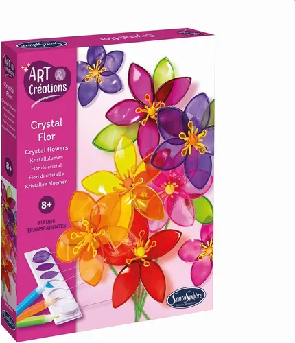 SENTOSPHERE 3909510 - Bastelset Kristallblumen, kreatives Basteln mit bunten Glasblumen und umfangreichem Zubehör für Kinder
