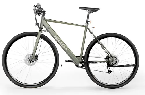 Sharp Gravel Hybrid E-Bike - Olivgrün, 25 km/h - E-Bike Klappräder, ideal für Stadt und Gelände mit 250-W-Motor, 85 km Reichweite und hydraulischen Shimano® Bremsen für optimale Sicherheit.