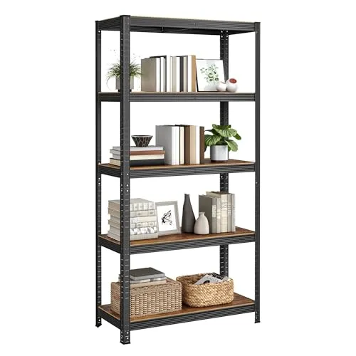 SONGMICS Standregal, Bücherregal, Lagerregal, 5 Ablagen, Küchenregal, Regal, 40 x 90 x 180 cm, bis 875 kg belastbar, verstellbare Ablagen, Industrie-Design, vintagebraun-schwarz GLR040B11