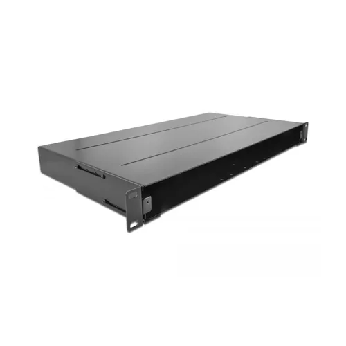Delock Glasfaserkabelkiste 1U - Schwarz - Spleißbox für 19"-Racks, ideal zur sicheren und ordentlichen Aufbewahrung von Glasfaserkabeln, schützt vor Beschädigungen und sorgt für eine saubere Verkabelung.