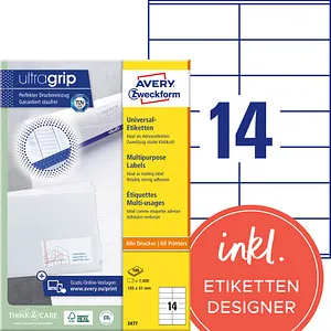 AVERY Zweckform Adressaufkleber 105x41mm - 1.400 Etiketten - Adress-Etiketten (A4-Drucker) aus nachhaltigem Papier, chlorfrei gebleicht und TÜV-zertifiziert. Ideal für den umweltbewussten Einsatz!