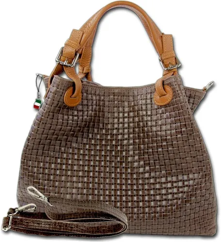 FLORENCE Umhängetasche aus Echtleder für Damen - Elegante Umhängetasche aus hochwertigem, dunkelbraunem Kalbsleder mit geprägtem Flechtmuster. Ideal für den Alltag, bietet ausreichend Platz und Stil.