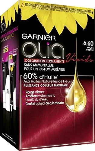 Garnier Olia Big Kit Permanent-Haarfarbe 6.6 Intensywna Czerwień - Permanente Haarfarbe für Damen, die lebendige Farben und strahlenden Glanz bietet. Die Formel pflegt das Haar und sorgt für langanhaltende Ergebnisse, ideal für eine farbintensive Veränderung.