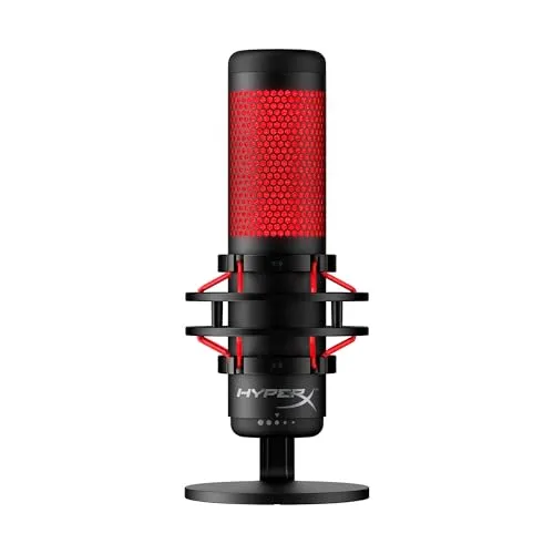 HyperX QuadCast – USB-Kondensatormikrofon für PC, PS5, PS4 & Mac – mit Shock Mount, LED-Beleuchtung, Tap-to-Mute & 4 Richtcharakteristiken – Streaming & Gaming-Mikrofon, Schwarz-Rot