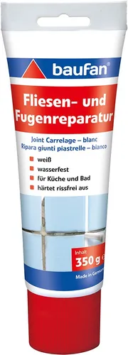 Baufan Spachtelmasse Fliesen- und Fugenreparatur, 350g - Mörtel für Fliesen und Fugenreparatur, wasserfest und ideal für Küche und Bad. Härtet rissfrei aus und ist überstreichbar.