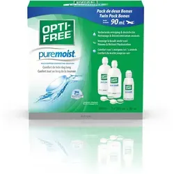 OPTI-FREE PureMoist 2x300ml plus 90ml - Kontaktlinsenpflegemittel mit Wasserstoffperoxidbasis für optimale Feuchtigkeit und Komfort, ideal für empfindliche Augen.