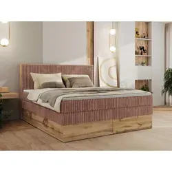 MKS MEBLE Boxspringbett WOOD CLASSIC KING - Elegantes Doppelbett mit 7-Zonen Taschenfederkern-Matratzen, Topper und praktischen Stauraum. Erleben Sie höchsten Schlafkomfort in modernem Design - 140 x 200 cm.