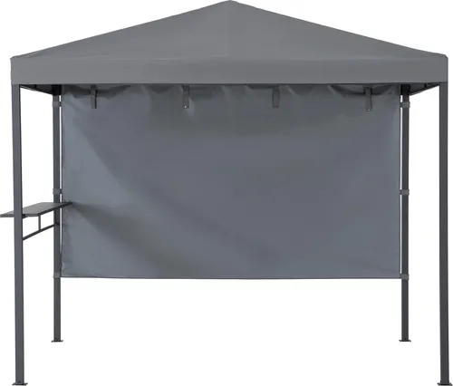 Sunjoy Stoff Whirlpool Pavillon KABRU - 220cm x 280cm, grau - Pavillons mit Stahlrahmen, bietet Komfort und Eleganz für Ihren Außenbereich, inklusive Sichtschutz und integriertem Regal für Erfrischungen und Handtücher.