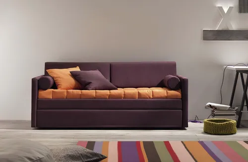 Multifunktionales Sofa Hochbett – Couch und Doppelstockbett - Sofas & Sessel – Vielseitiges 3-Sitzer Sofa in Bordeaux, ideal für Wohnzimmer; verwandelt sich mühelos in ein bequemes Hochbett für Gäste.