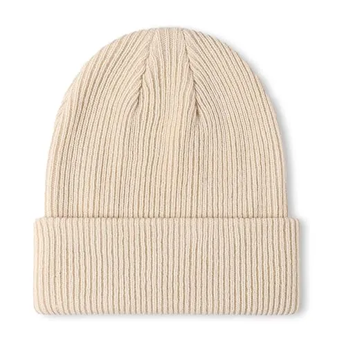 axy Kinder Winter Beanie Strickmütze aus Rippstrick mit breiter Krempe für Jungs und Mädchen von 1-6 Jahren, Kindermütze Jungen Kleinkind (Beige)