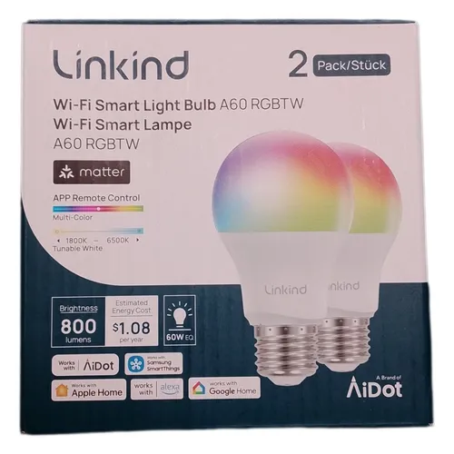 Linkind Matter Smart RGBTW Glühbirne, E27 Lampe Alexa, 45 Szenen & Musiksync, 16